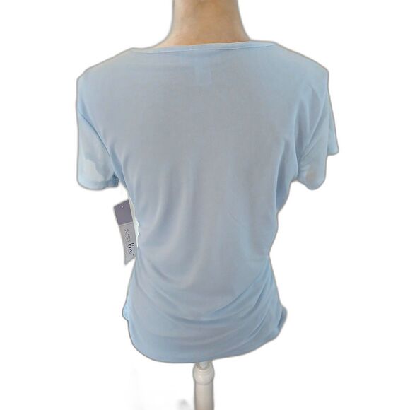 Elegant JustBe Apparel baby blue tee shirring sheer sleeves size L polyester - Picture 3 of 4